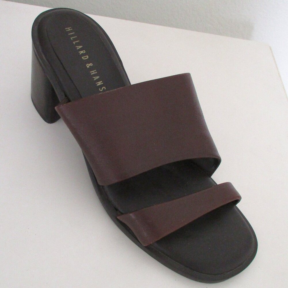 Hillard & Hanson "Lilly" Brown Leather Open Toe 3" Block Heel - Size 10M